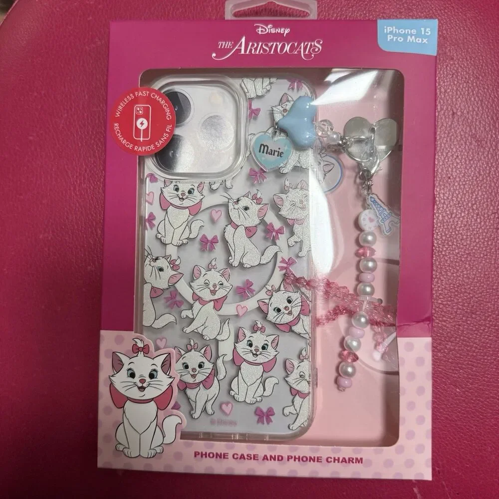 Disney Aristocats Glitter Marie MagSafe Case And Charm iPhone 15 Pro Max New